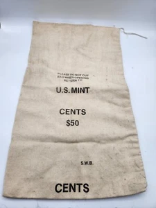 Vintage US Mint Cents $50 Money Cotton Canvas Cloth Bank Deposit Bag Sack Tote - Picture 1 of 11