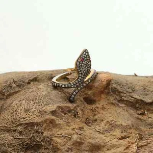 Snake Design Ring 925 Sterling Silver Pave Diamond & Ruby Gemstone Ring Gift - Picture 1 of 8