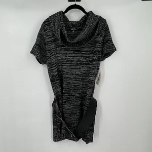 Elementz Womens Sweater Tunic Medium Cowl Neck Gray Marled Short Sleeve Belted - Picture 1 of 11