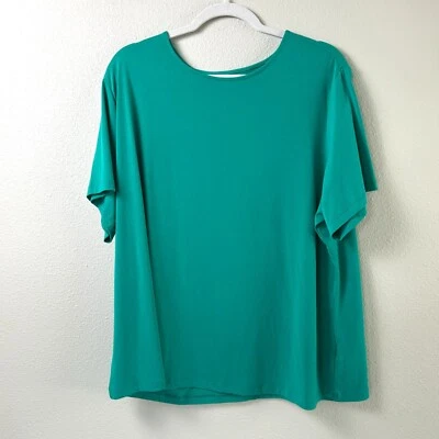 Susan Graver Essentials Liquid Knit Top Size 2X Green Short Sleeve A213552 - Image 1 of 4