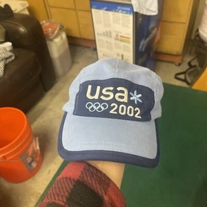 VTG 2002 USA Olympic Team Hat Baseball Cap Tow Tone Baby Blue Navy Adjustable - Picture 1 of 5
