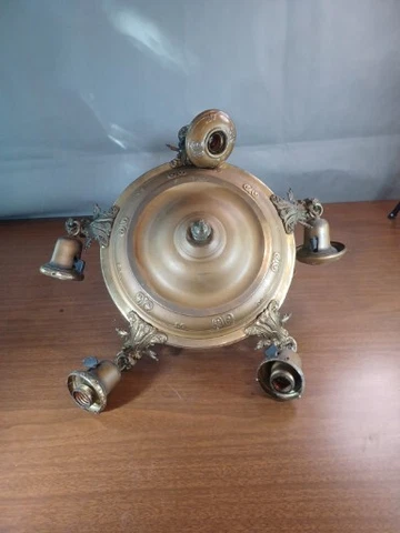 Antique 5 Arm Pan Light Brass Metal Ceiling Fixture Art Deco Nouveau 1930's Cover