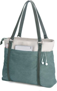 Women Laptop Tote Bag for Work Lightweight Splice Canvas 15.6 Inch Handbag Purse - Picture 1 of 6