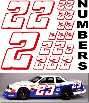 WHITE w/RED (#2's) Racing Numbers Decal Sticker Sheet 1/8-1/10-1/12 RC TAMIYA - Image 1 of 4