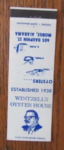 MOBILE, ALABAMA STREICHHOLZSCHACHTELHÜLLE: WINTZELL'S OYSTER HOUSE 60er MATCHCOVER -D - Bild 1 von 2