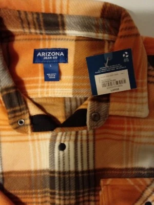 MENS  ARIZONA JEAN CO ORANGE PLAID POLYESTER SHIRT SIZE LARGE NWT - Изображение 1 из 4