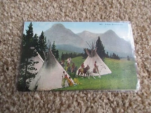 Postkarte - Indianerlager Tipi Pferde unverpostet - Bild 1 von 2