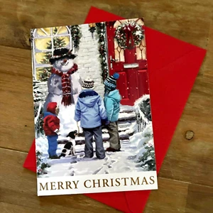 Hallmark Merry Christmas Snowman with Kids Holiday Richard Macneil Greeting Card - Picture 1 of 5