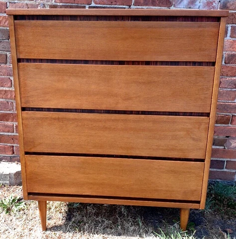 Bassett Gala MCM Danish 4 Drawer Highboy Chest of Drawers Dresser FREE SHIPPING Cover