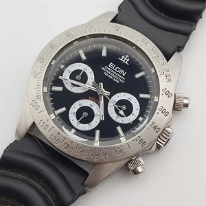 PROJECT TO FIX ELGIN TREASURE BLACK DIAL CHRONOGRAPH MENS SS EU SHIP WATCH - Picture 1 of 5