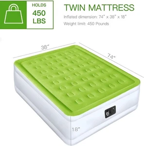 YENING Twin Air Mattress with Built in Pump, 18” Inflatable Airbed, 450 lbs, Bag - Picture 1 of 2