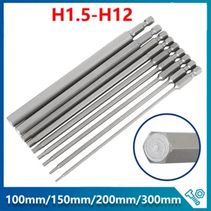 Extra Long 100mm-300mm Hex Key Allen Drill Bit Wrench 1/4 Screwdriver Magnetic - Picture 1 of 39