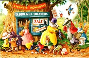 Racey Helps THE SALE/STORE Anthropomorphic Rabbits MEDICI SOCIETY 276 Postcard - Picture 1 of 2