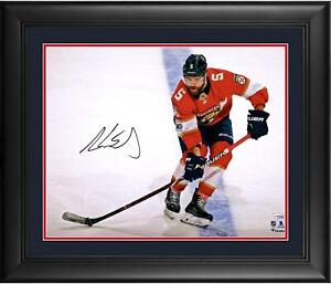 Aaron Ekblad Panthers FRMD Signed 16x20 Red Jersey Skating with Puck Photo