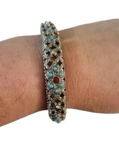 Brazalete elástico tono plateado imitación turquesa - Imagen 1 de 6