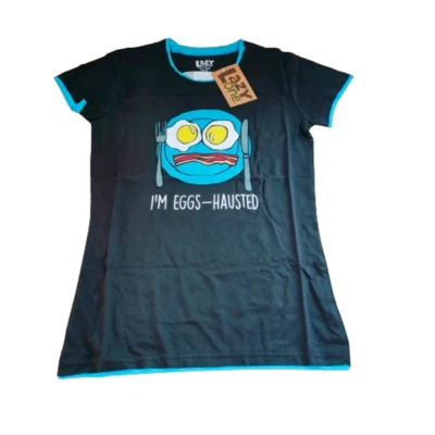 2 x Lazyone Women Pyjama Tops PJ T-Shirts Nightwear Nightshirt Cotton Egg MIX - Image 1 of 3