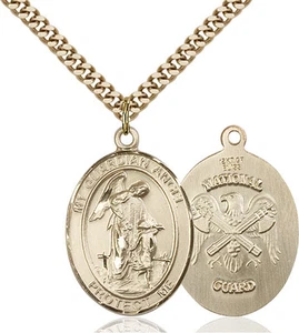 Collana Medaglia Cattolica Militare Guardia Nat'l Angelo Custode Riempita Oro 14K - Foto 1 di 1
