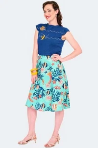 Retro Vintage Coral Reef Print Flare Style Skirt - Bild 1 von 5