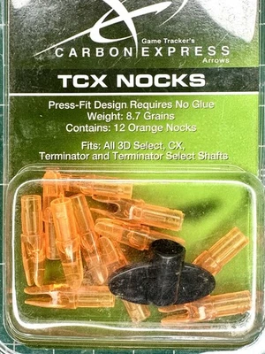 Game Tracker’s Carbon Express TCX Nocks • Press Fit No Glue • 8.7 Grains Orange - Image 1 of 4