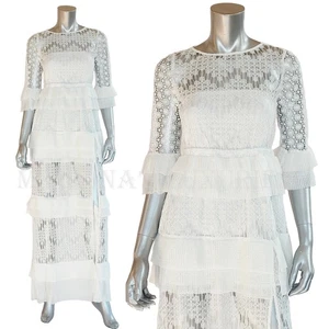 VESTIDO JUST CAVALLI BY ROBERTO CAVALLI VESTIDO BLANCO ENCAJE PLISADO VOLANTE $970 38 2 - Imagen 1 de 12