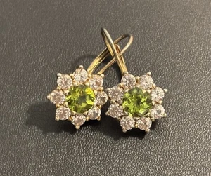 Pendientes colgantes FZN CN 925 tono oro racimo circonita cúbica flor - Imagen 1 de 4