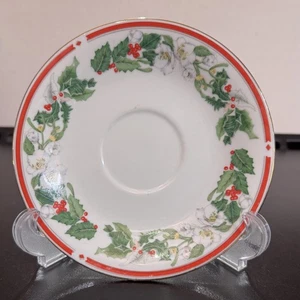 Vtg Lynns St Maria SaucerChristmas Holly Berry Floral Plate Holiday Fine China - Picture 1 of 6