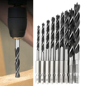 HSS 1.5-10mm Wood Drill Bit Spur Brad Point Twist Drill Hex Shank Woodworking - Picture 1 of 22
