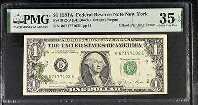 1981A $1 Federal New York Offset Printing Error PMG 35 EPQ - Image 1 of 2