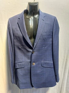 Ted Baker 'Endurance' 100% Wool Blue Check Blazer Jacket, Modern Fit- 38R - Picture 1 of 12