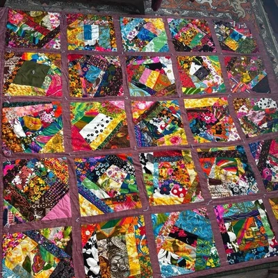 70 年代复古花卉日 Glo 拼布毯夏威夷迷幻被子 — 第 1/4 张图片