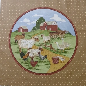 Vintage ~ Cranston ~ #2 ~ "Farmlife in Circle" ~ mit passender Rückseite ~ Baumwolle ~ 15,5"x15,75"  - Bild 1 von 4