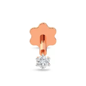 Real Round Cut Natural Diamond Women's Nose Piercing Pin For Her 14k Rose Gold - Picture 1 of 12