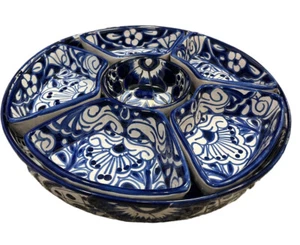 Mexican Folk Art Cobalt Blue Appetizer Platter 7 Pcs Appetizer Tray Lead Free - Picture 1 of 14