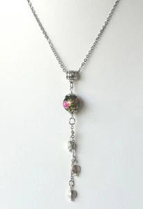 Orientalische Halskette mit grünen Perlen & Herz Anhänger silberfarben Unikat Handarbeit - Bild 1 von 3