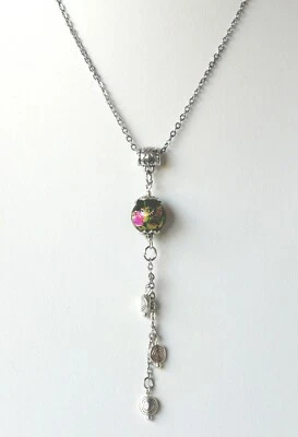 Orientalische Halskette mit grünen Perlen & Herz Anhänger silberfarben Unikat Handarbeit - Bild 1 von 3