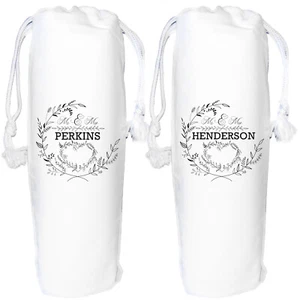 Bolsa de Vino de Boda Regalo Personalizado Aniversario Corona Apellido Sr. Sra. - Imagen 1 de 2