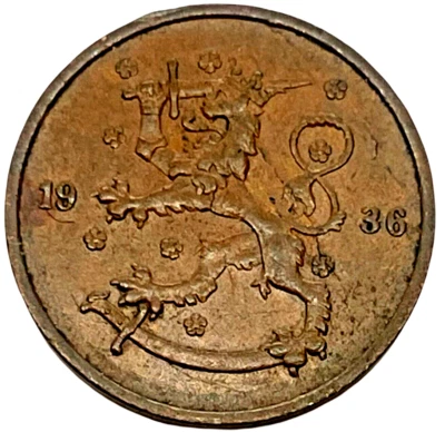 1936 Finland 5 Pennia Low Mintage KM# 22 Lot B12-93 - Image 1 of 4