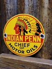 Vintage Indian Penn Porcelain Sign Gas Advertising Chief Of Motor Oil Pump Plate
