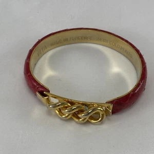 Vita Italy Armreif Armband Kettenglied Schlangenleder rosa 24K vergoldet Scharnier - Bild 1 von 8