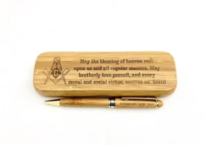 Soporte para bolígrafo y bolígrafo de bambú masónico SMIB - Imagen 1 de 2