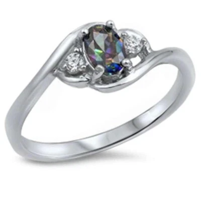 RING 925 Sterling SILBER Gr. 17, 18, 19, 20 REGENBOGEN-TOPAS cz. - TOPAZ oval - Bild 1 von 4