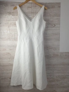Vestido de Fiesta Hobbs Blanco Crepe Fit & Flare Plunge Sidonie Talla 10 UK/36 EUR - Imagen 1 de 16