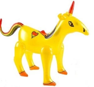 12 YELLOW INFLATABLE UNICORNS 24" Rainbow Fantasy Blow Up Free Shipping - Picture 1 of 1