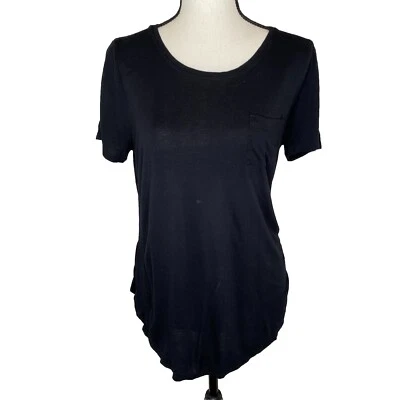 Joe Fresh Mujer Negra Manga Corta Bolsillo Camiseta Novio Mediana Dobladillo Alto-Bajo Foto 1 de 4