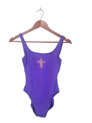 Traje de baño vintage Sirena raro años 70 bordado púrpura dorado de una pieza talla 10 Foto 1 de 4