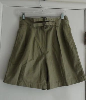 Lacoste Desert Green Cotton Twill Pleated Buckle Shorts Size US 4 EU 36 - Image 1 of 2