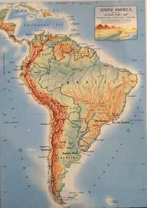 1958 Vintage Map- South America  Physical-Decorative Atlas Page - Picture 1 of 1