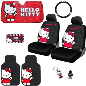 For VW 9pc Hello Kitty Car Truck Seat Steering Covers Mats Accessories Set - Picture 1 of 18