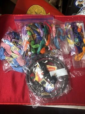 Embroidery Lot 50 Skeins Floss Cotton Thread Needles Threaders Thimble Rings  - Image 1 of 4