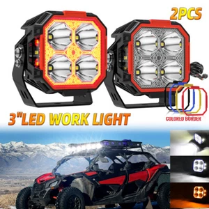 Side Shooter 2PC 3" LED Work Lights 100W Pods RGB Borders For Can-Am Maverick X3 - Picture 1 of 10
